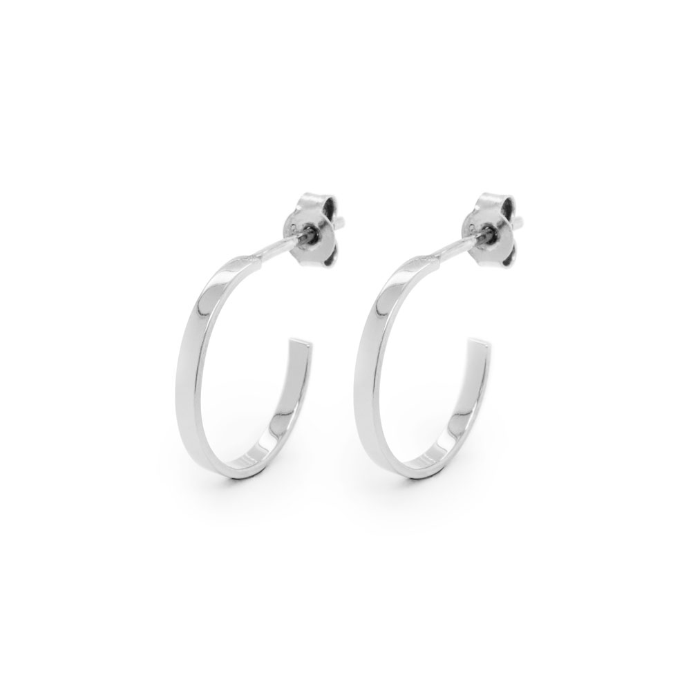 Tiny Flat Circle Hoop Earrings in White Gold