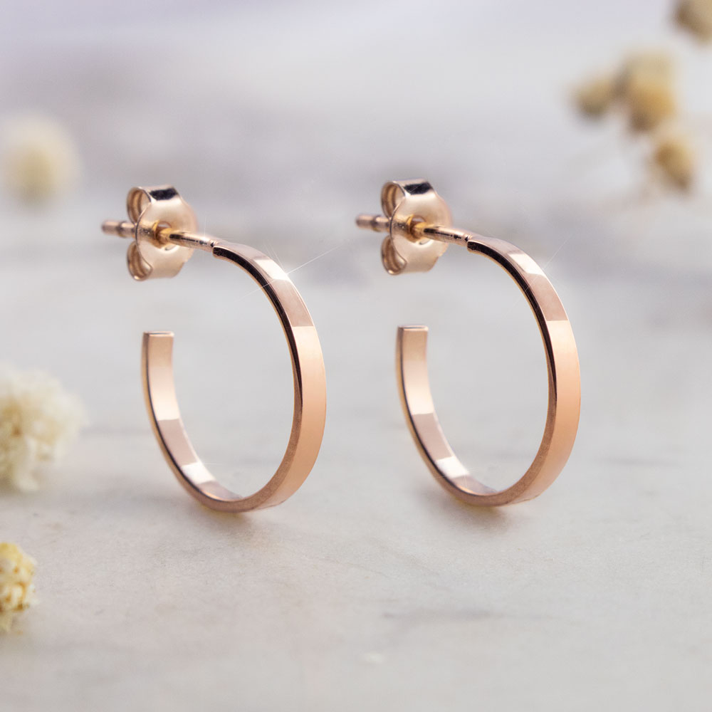 Tiny Flat Circle Hoop Earrings in Rose Gold