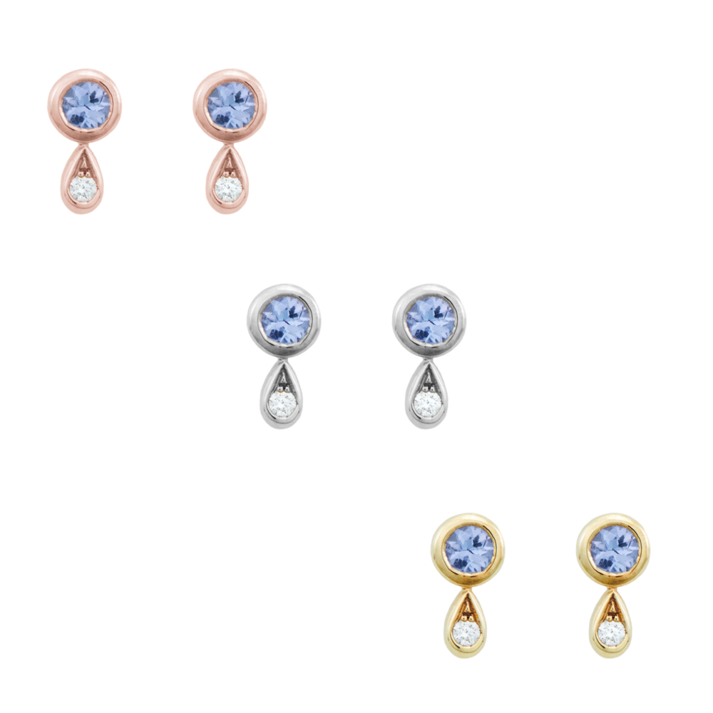all three options of the Tanzanite and Diamond Studs in Solid Gold