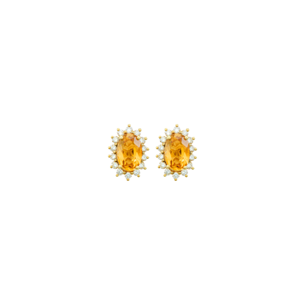 Oval Citrine and Diamonds Earrings in yellow Gold