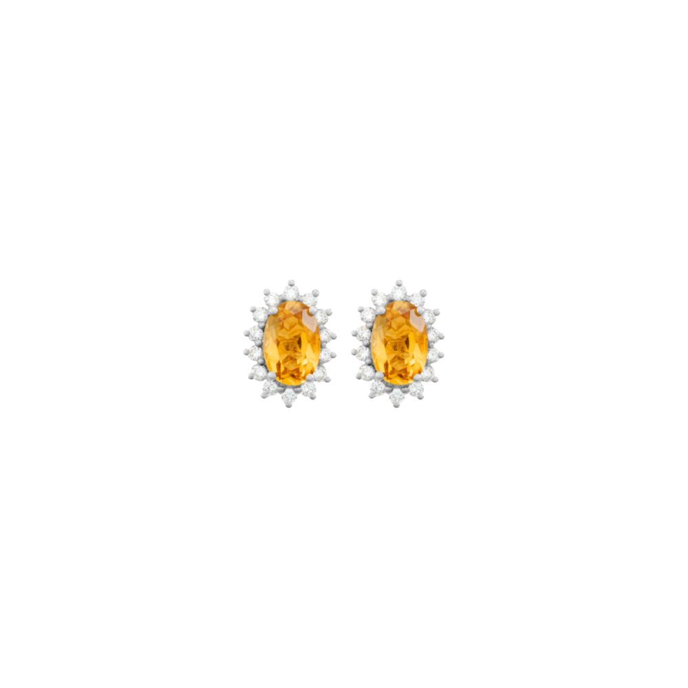 Oval Citrine and Diamonds Earrings in white Gold