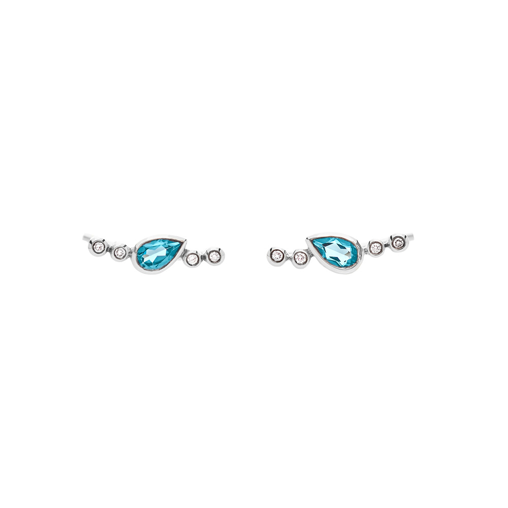 Climber Earrings with London Blue Topaz and Diamonds in white gold