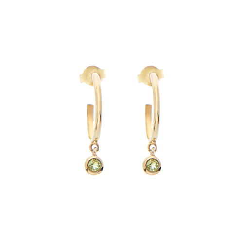 Dainty Hoop Earrings with Tiny Peridots in yellow gold