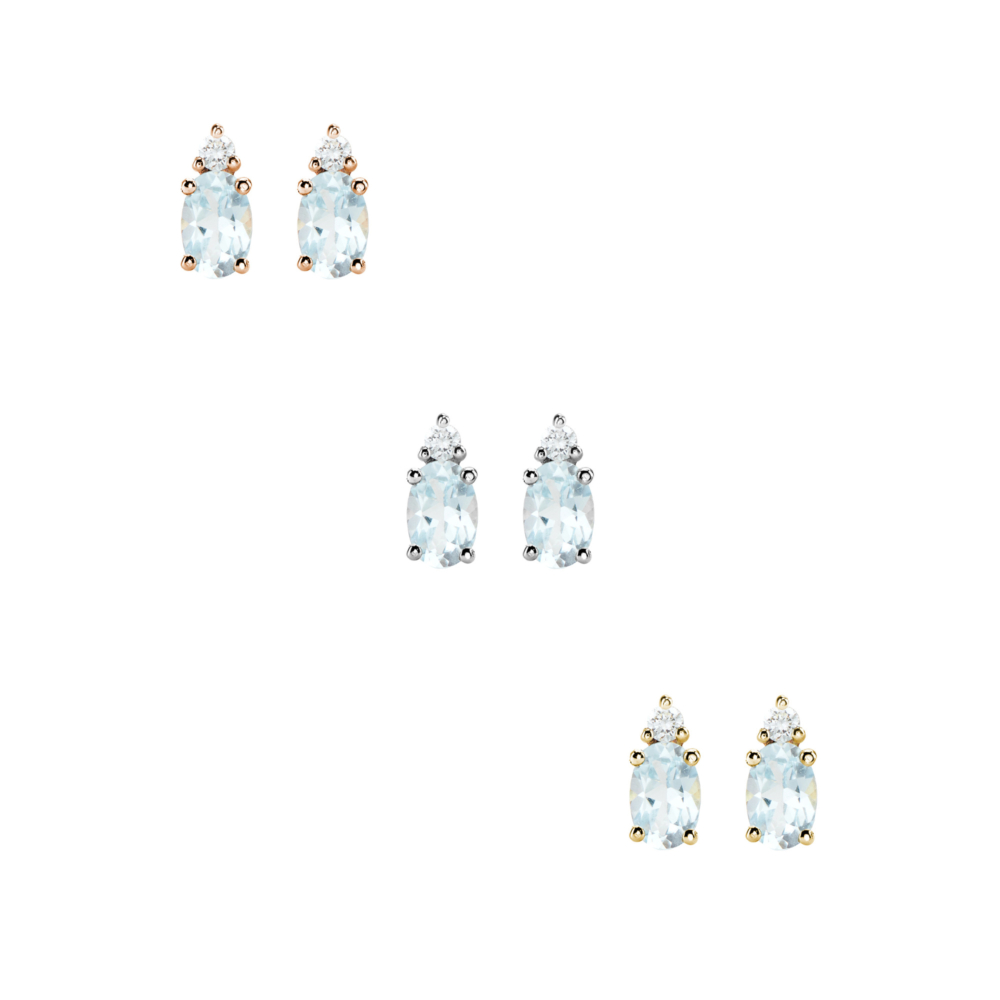 all three options of the Sky Blue Topaz and Diamond Earrings in Solid Gold