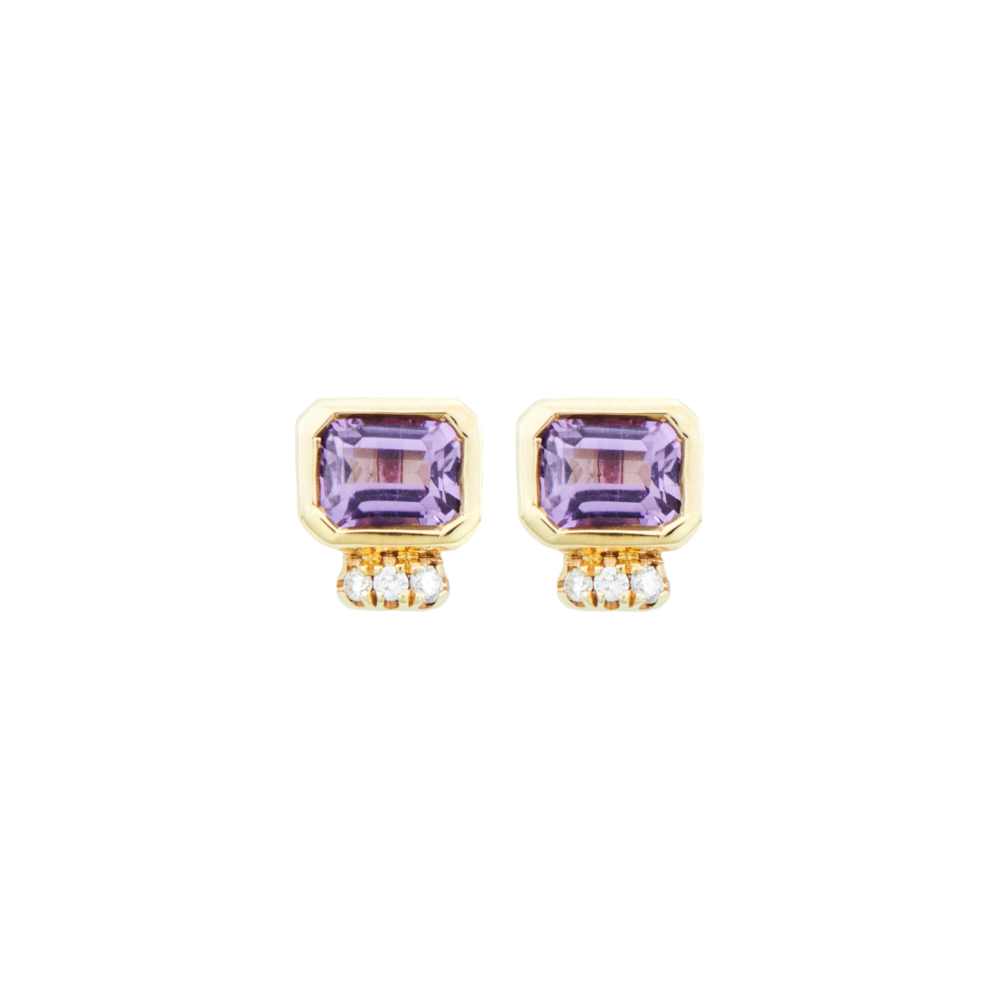 Octagon Amethysts and Diamonds Earrings in yellow Gold