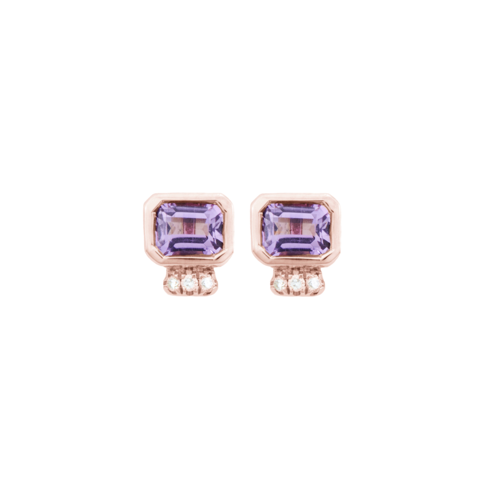 Octagon Amethysts and Diamonds Earrings in rose Gold