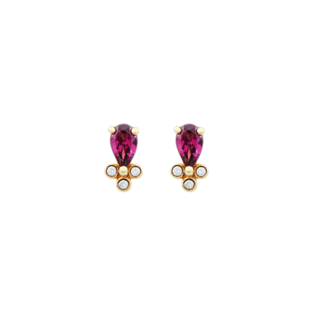 Rhodolites and White Diamond Earrings in yellow Gold
