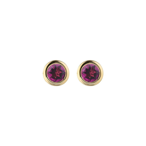 Tiny Round Rhodolite Earrings in yellow Gold