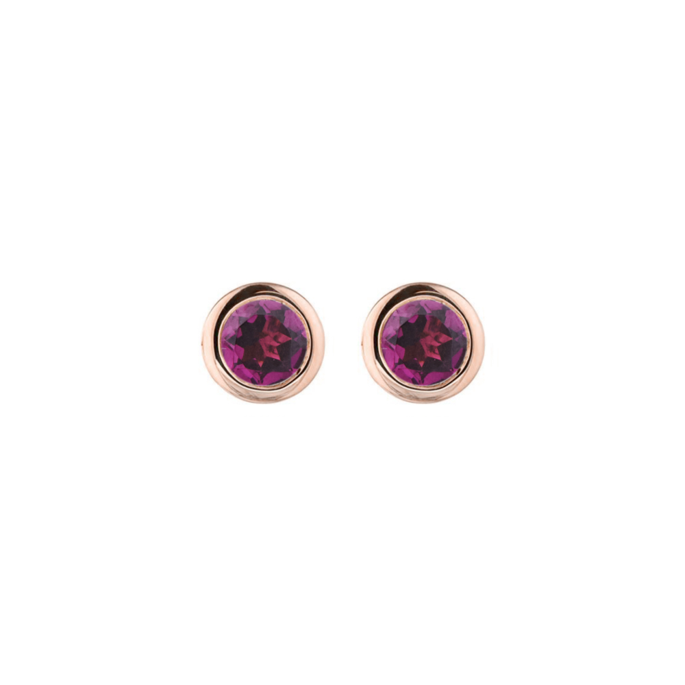 Tiny Round Rhodolite Earrings in rose Gold