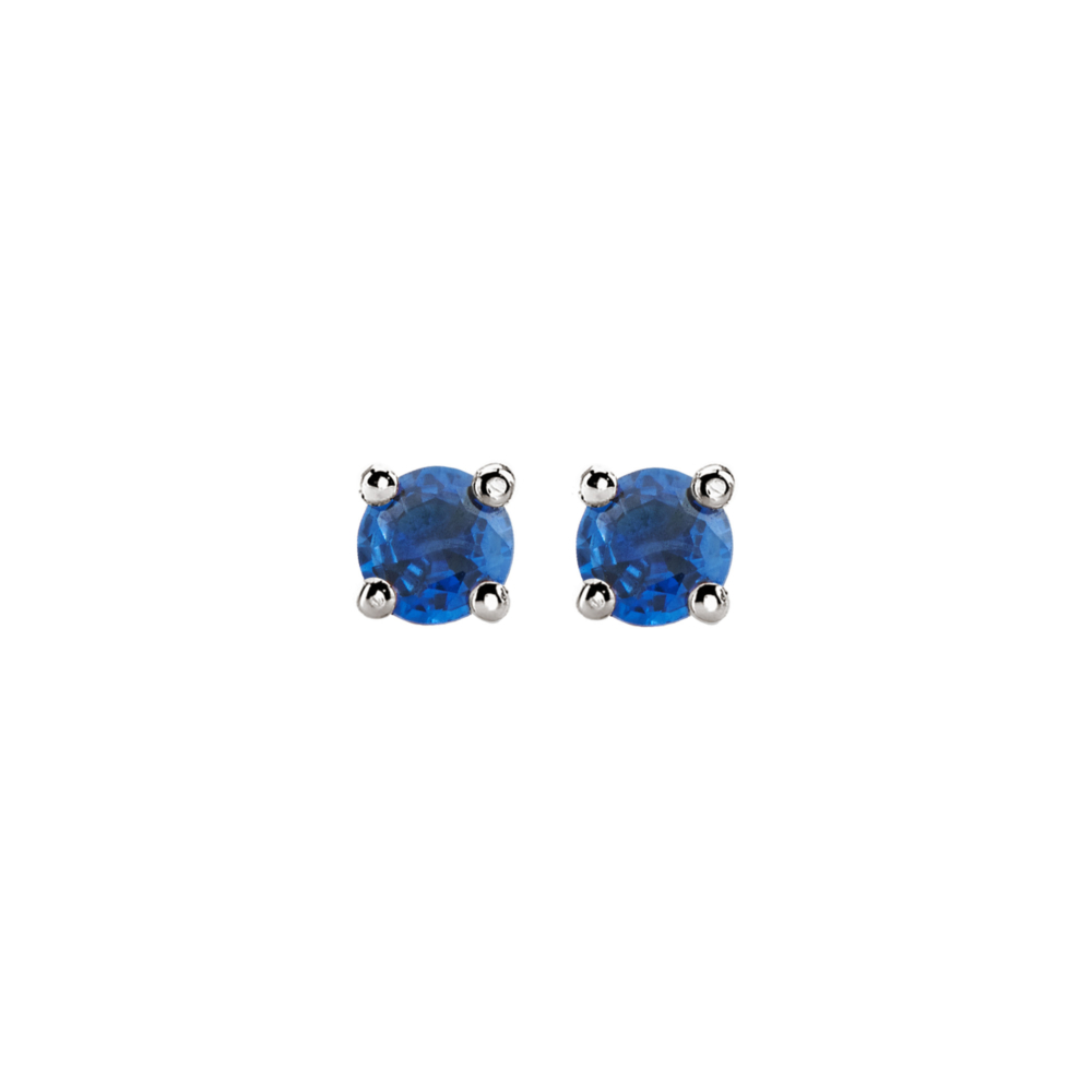 Tiny Royal Blue Sapphire Stud Earrings in white Gold