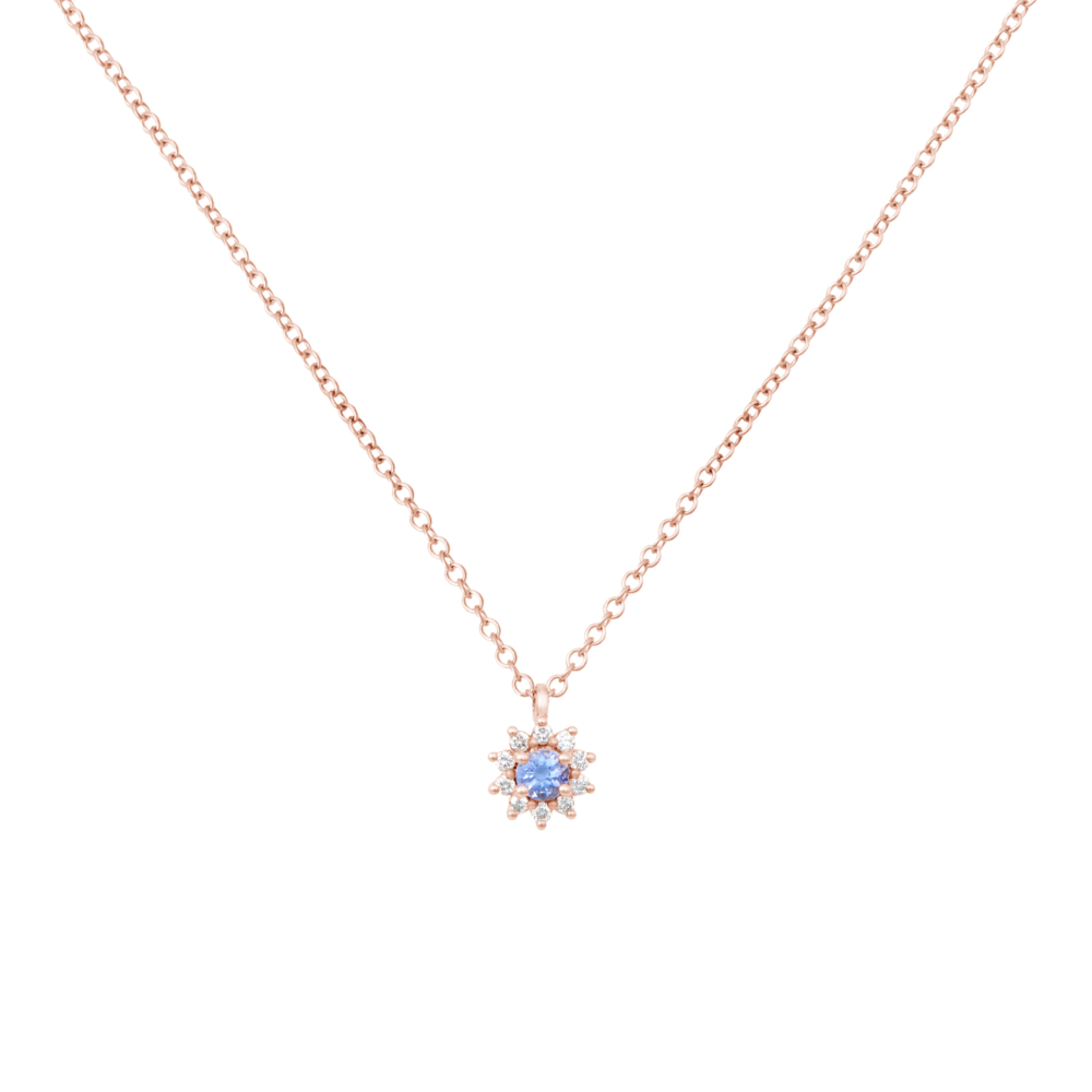 tanzanite pendant with tiny white diamonds in rose gold