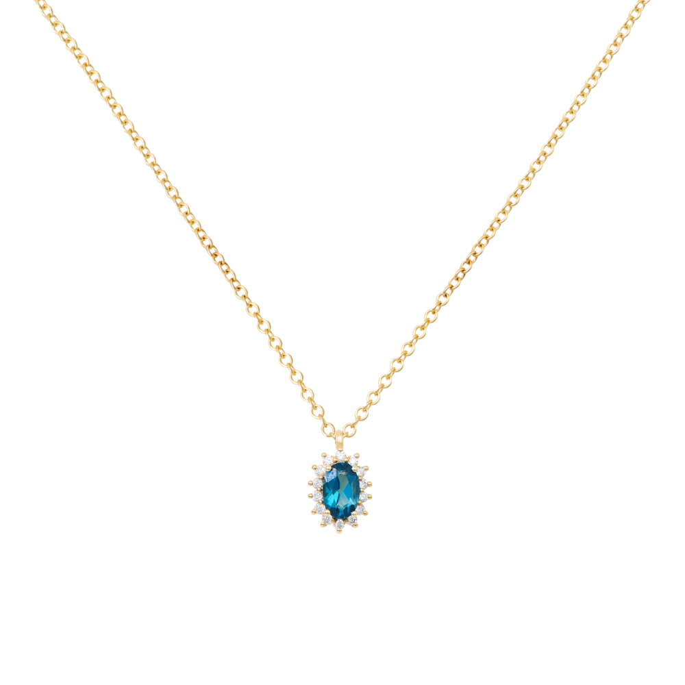 oval London blue topaz with diamonds necklace in yellow gold
