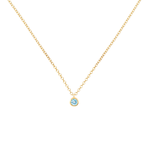 swiss blue topaz solitaire necklace in yellow gold