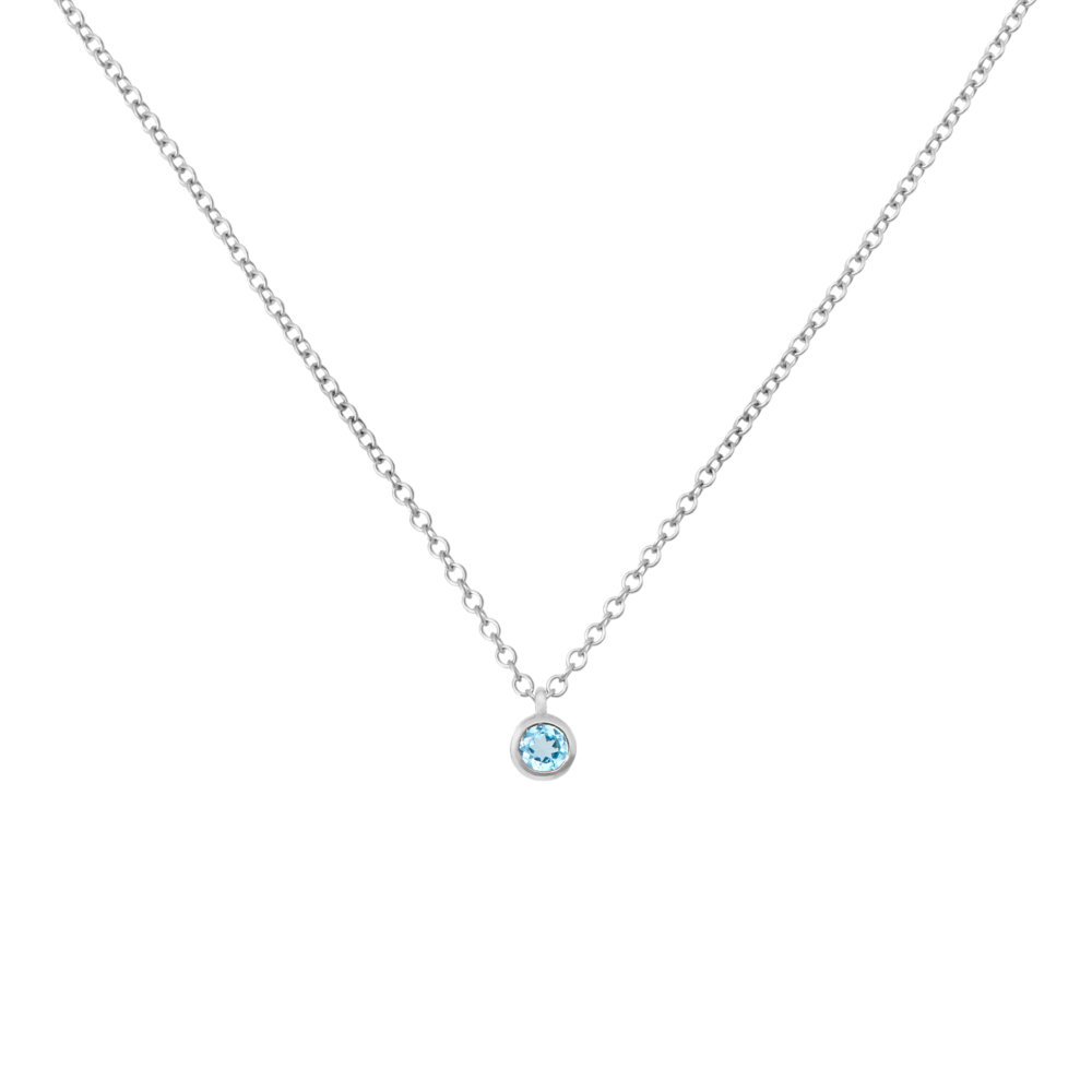 swiss blue topaz solitaire necklace in white gold