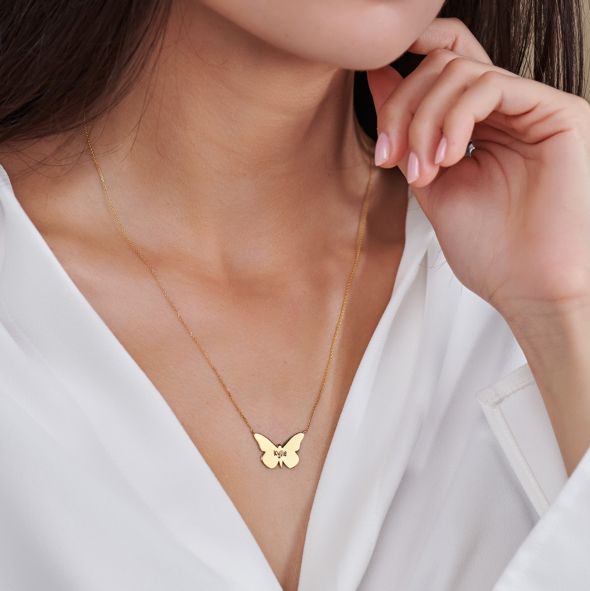 Alex Monroe Butterfly Pendant Necklace, Gold at John Lewis & Partners