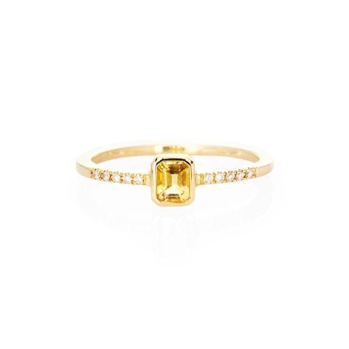 octagonal citrine with tiny white diamonds in yellow gold