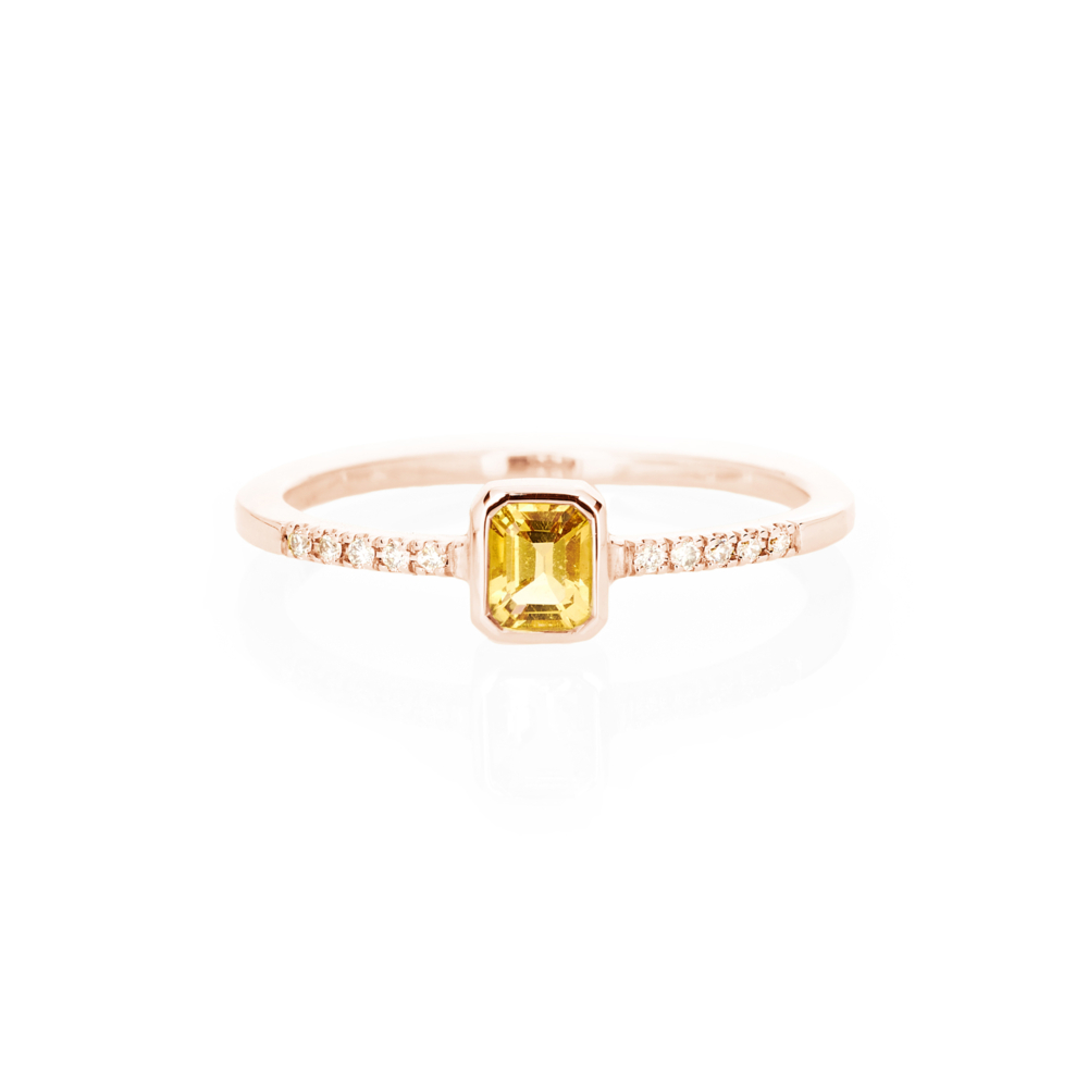 octagonal citrine with tiny white diamonds in rose gold