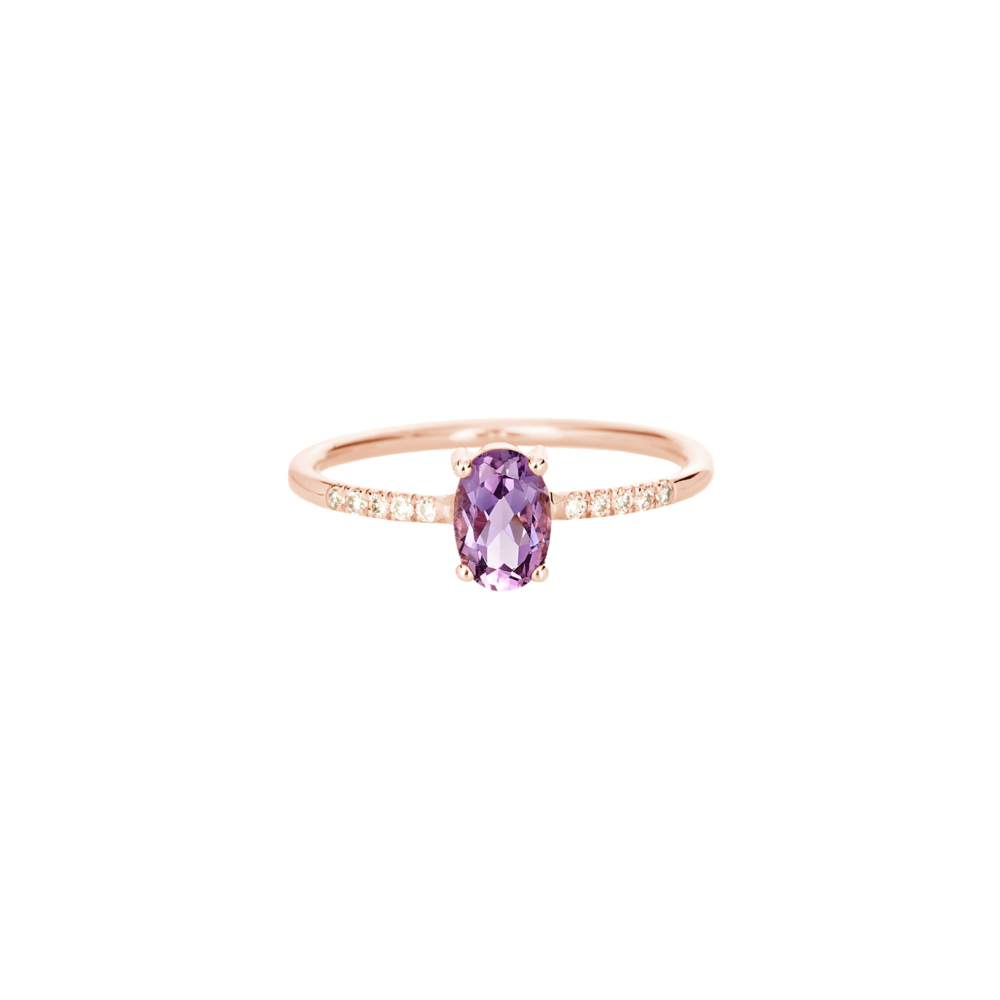 oval amethyst ring with white diamonds in rose gold