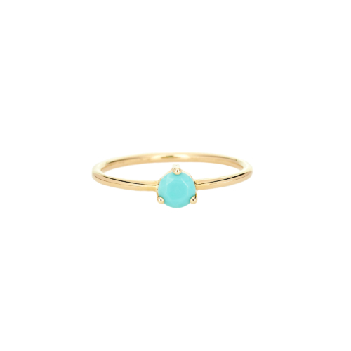 round turquoise solitaire ring in yellow gold