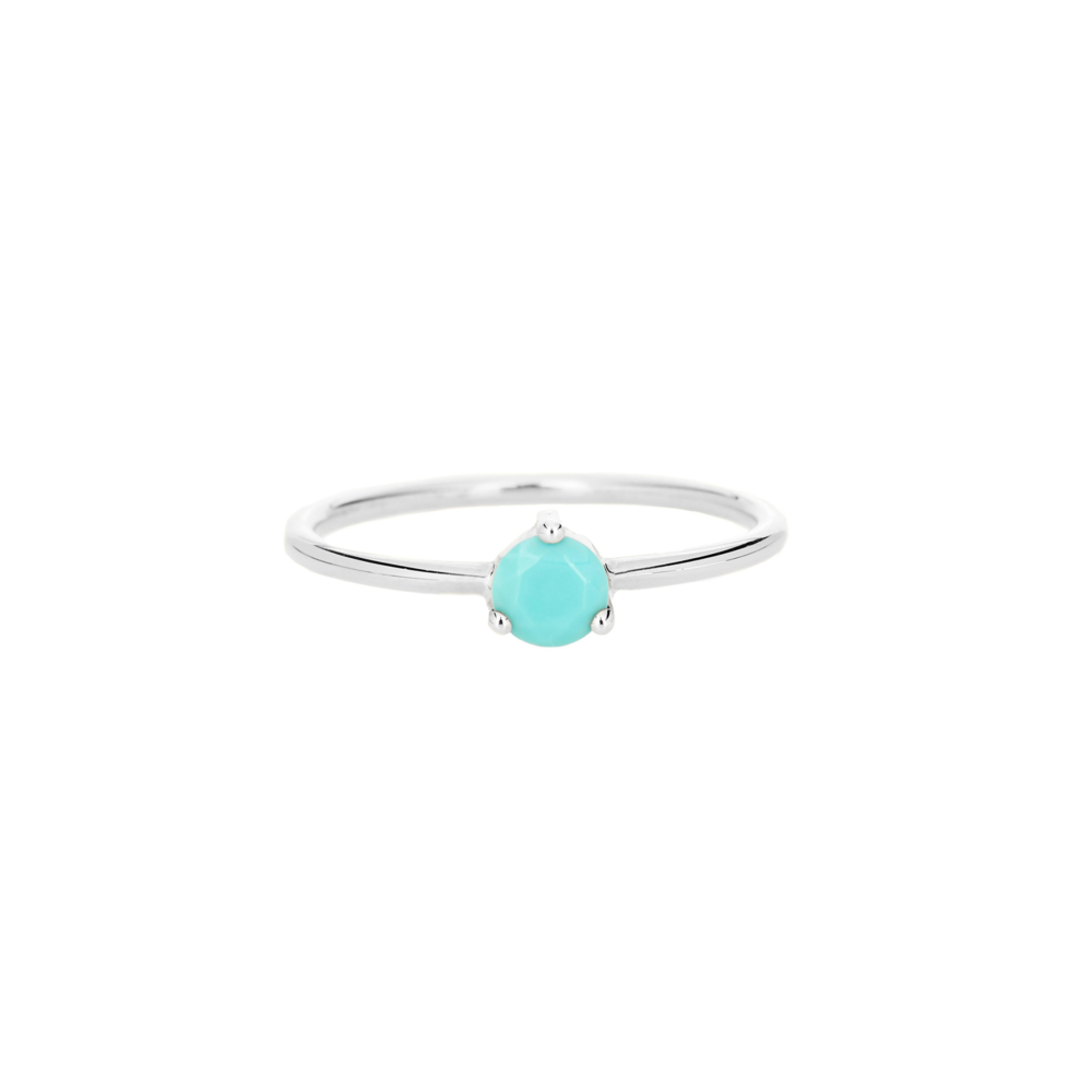 round turquoise solitaire ring in white gold