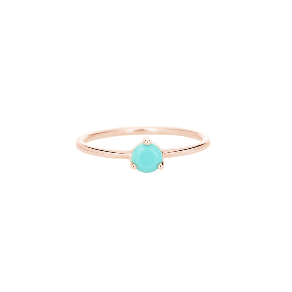round turquoise solitaire ring in rose gold