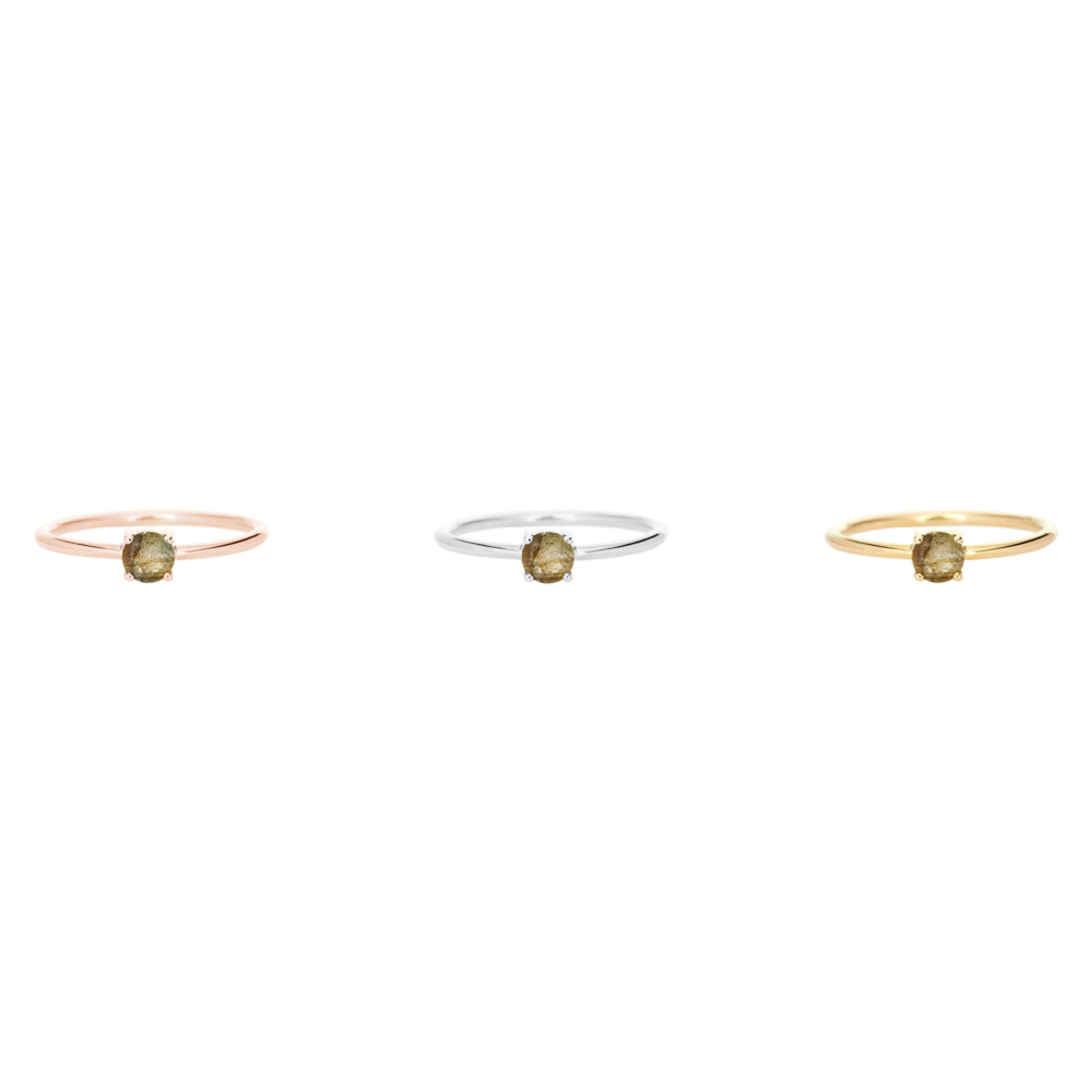 all three options of the labradorite solitaire ring in solid gold