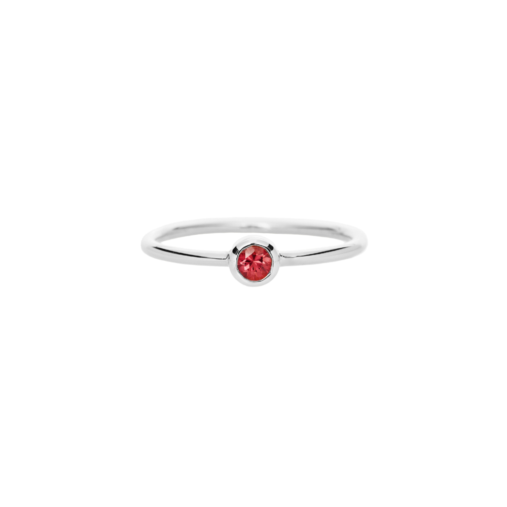 red sapphire solitaire ring in white gold