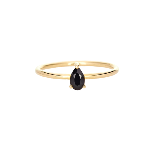 solitaire ring with a black spinel in yellow gold