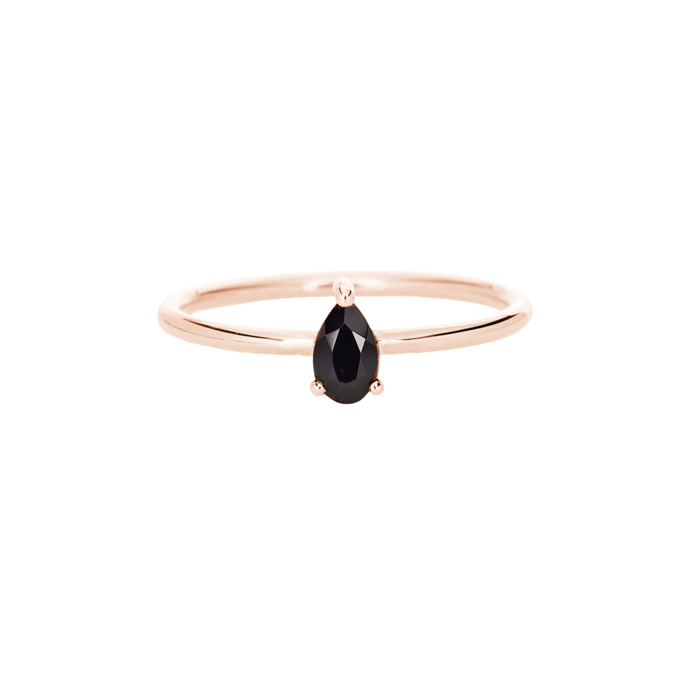 solitaire ring with a black spinel in rose gold