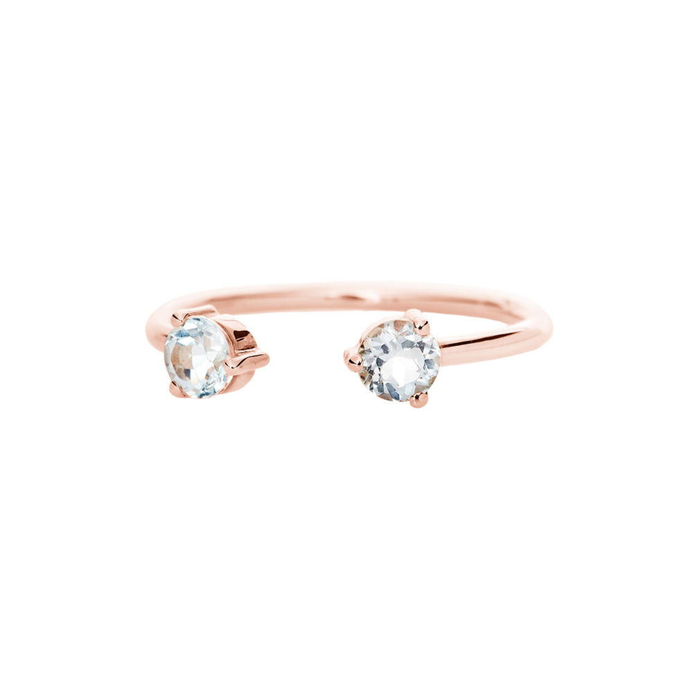 open band ring with a sky blue topaz ring in rose gold