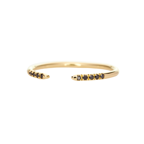 round open band ring with black diamonds in yellow gold