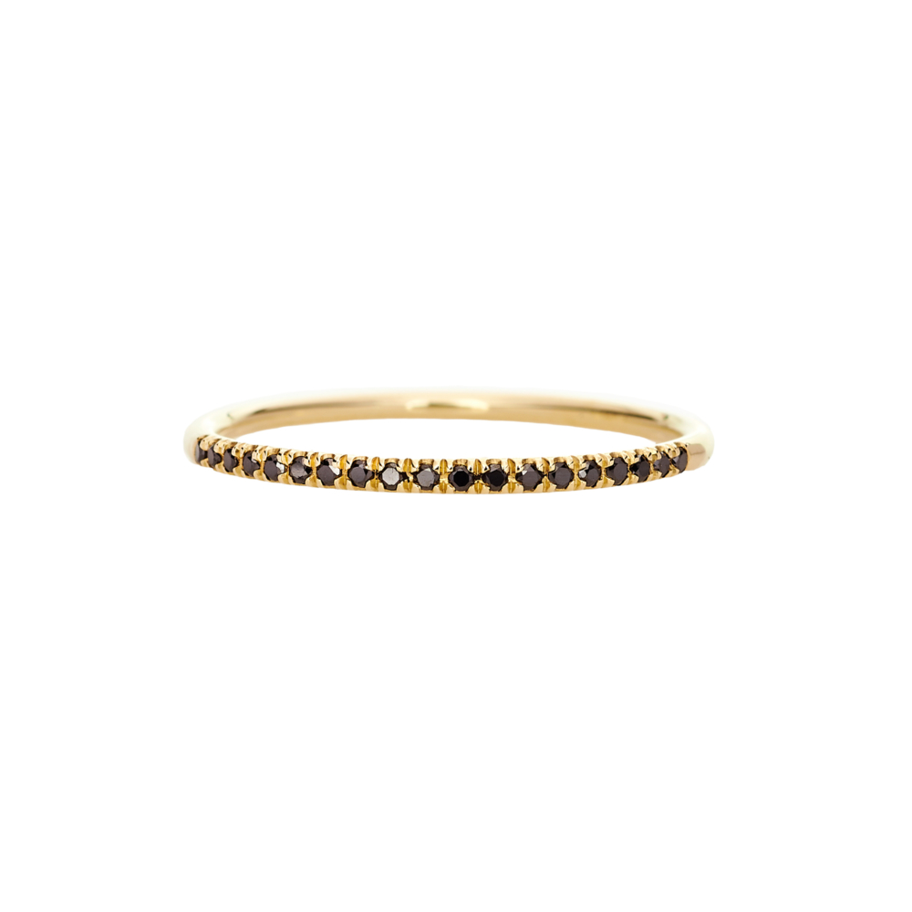 half eternity ring with black diamonds in yellow gold