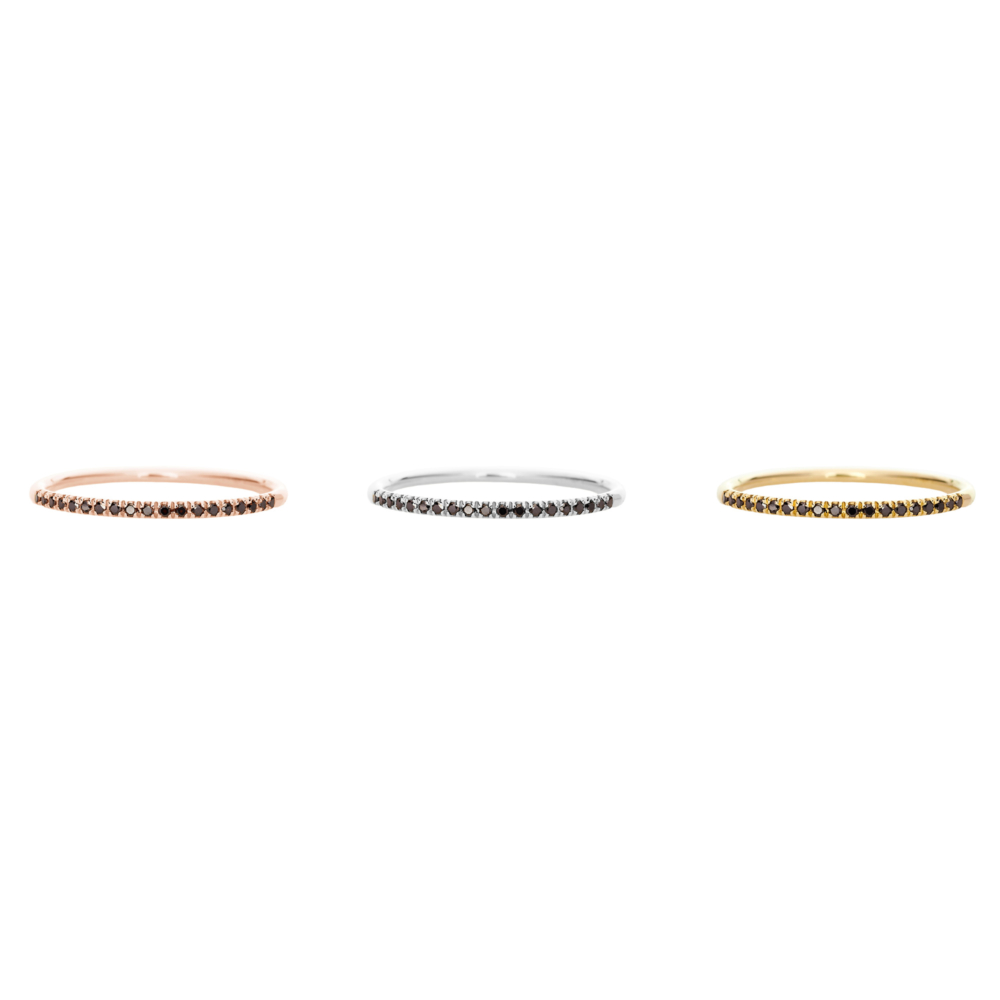 all three options of the half eternity ring with black diamonds in solid gold