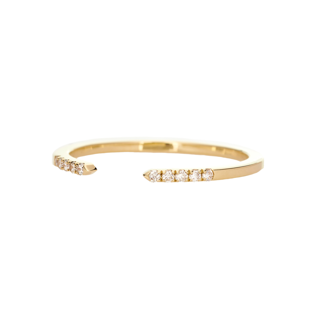 open band ring with white diamonds in yellow gold
