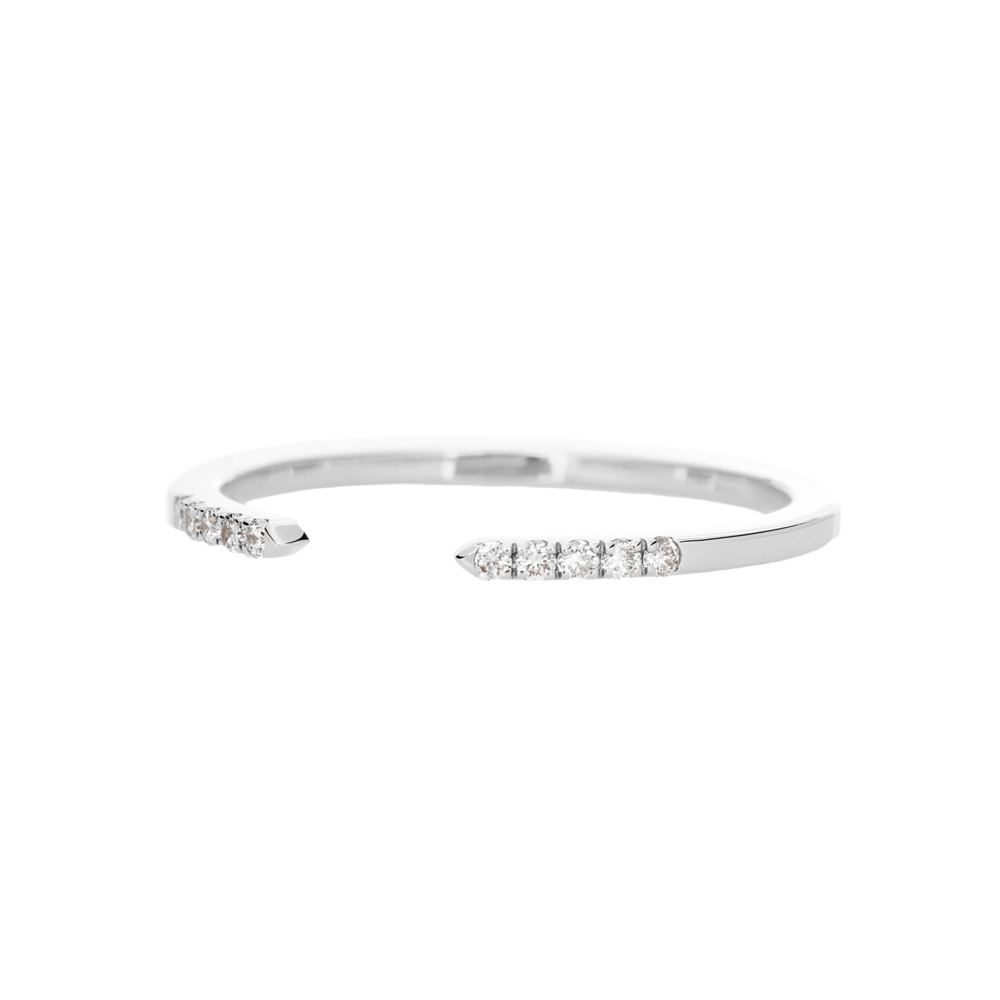 open band ring with white diamonds in white gold