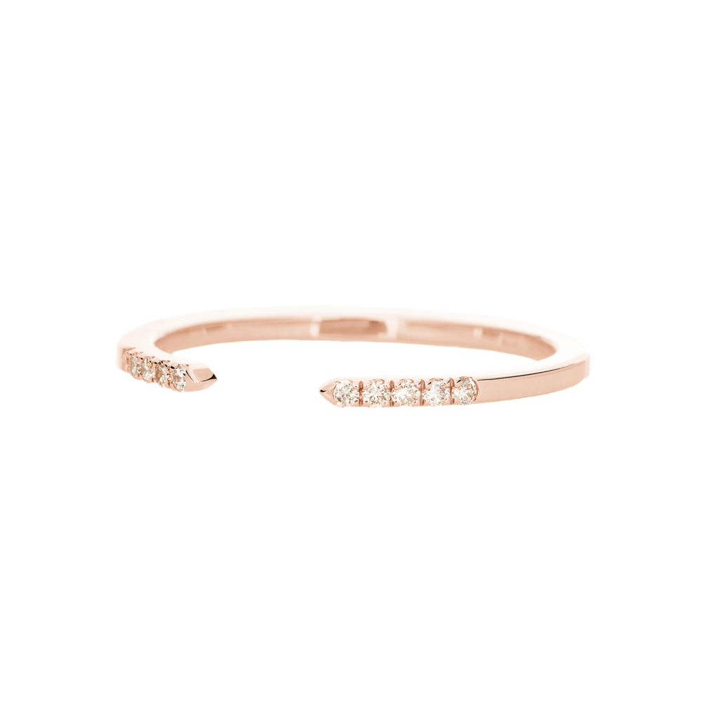 open band ring with white diamonds in rose gold