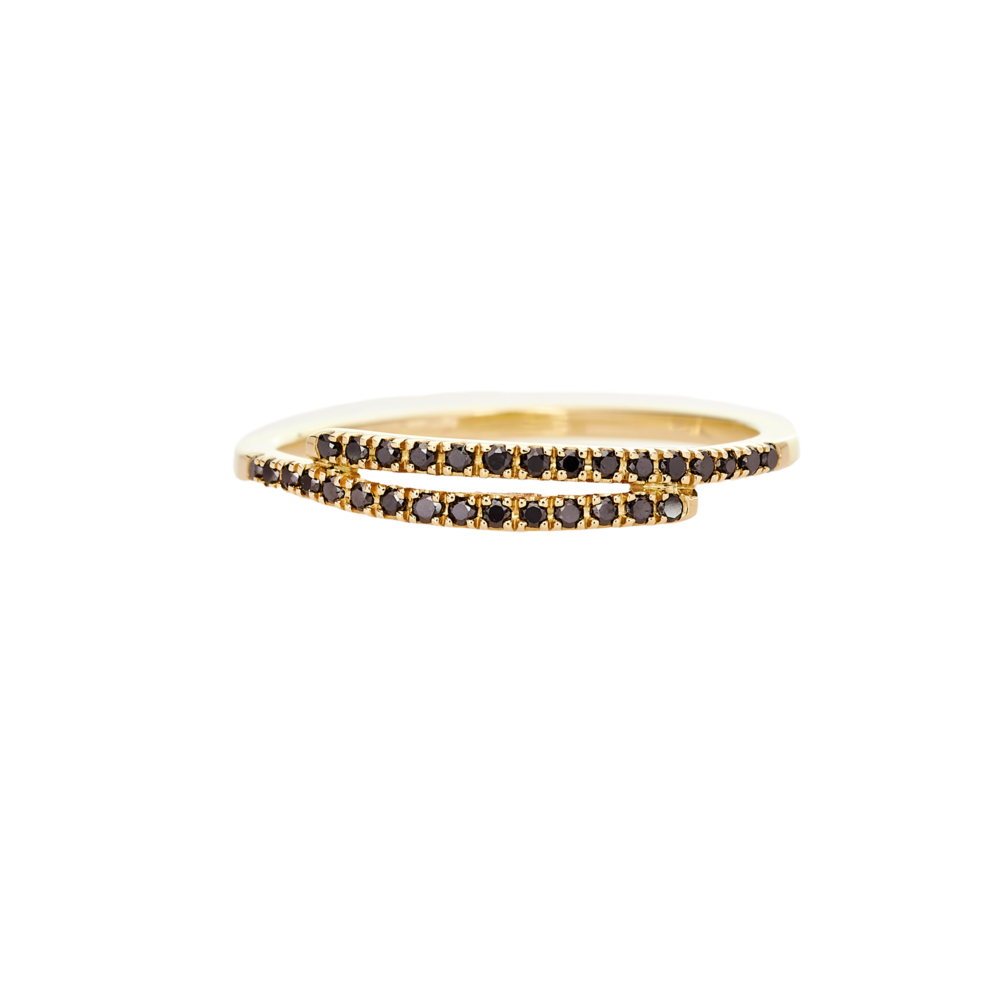 wrap half eternity ring with black diamonds in yellow gold