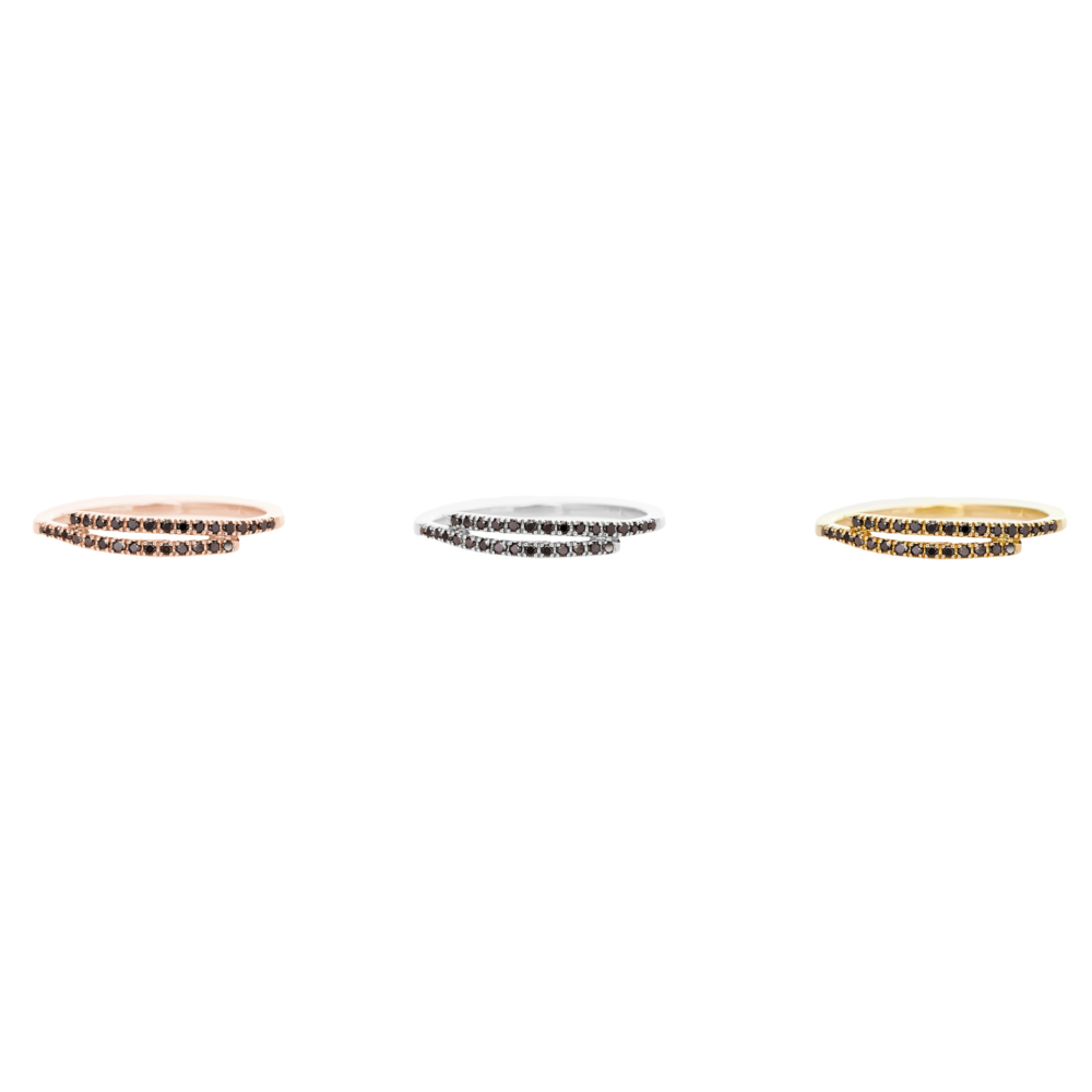 all three options of the wrap half eternity ring with black diamonds in solid gold