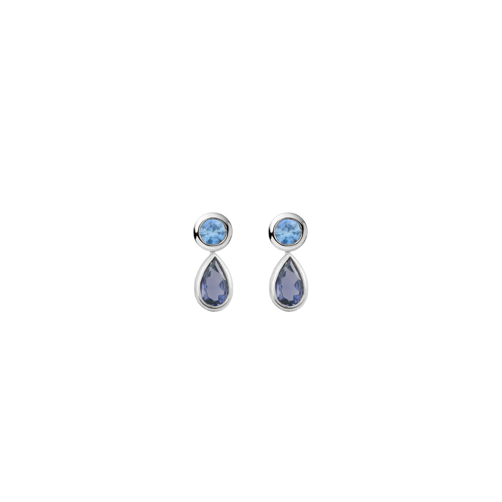 Velvet Blue Sapphire and Iolite Earrings in white Gold on a white background