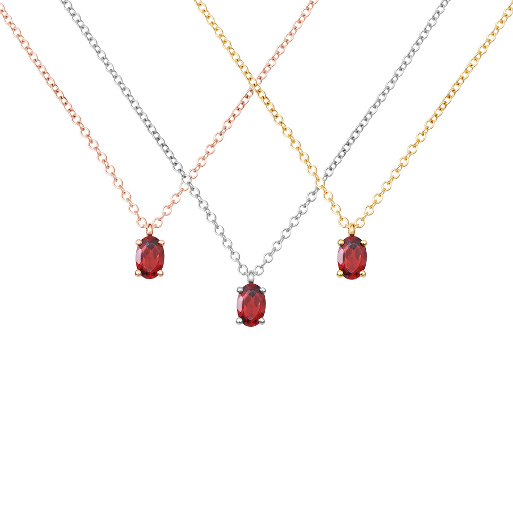 all three of the Garnet Necklace with an Oval Shape in Solid Gold
