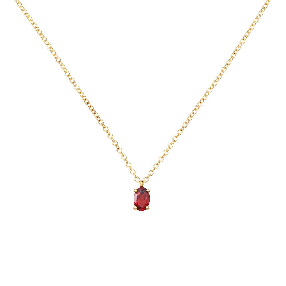 Garnet Necklace with an Oval Shape in Yellow Gold