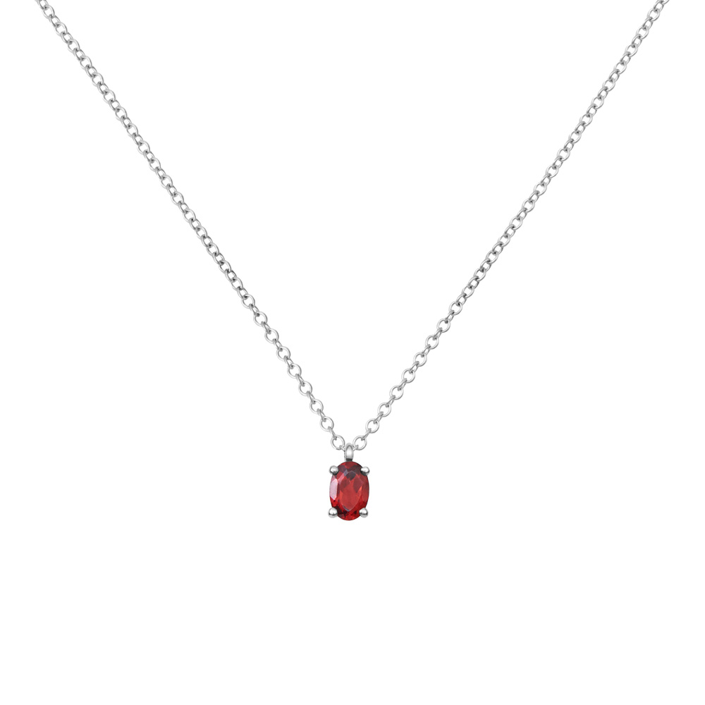 Garnet Necklace with an Oval Shape in White Gold