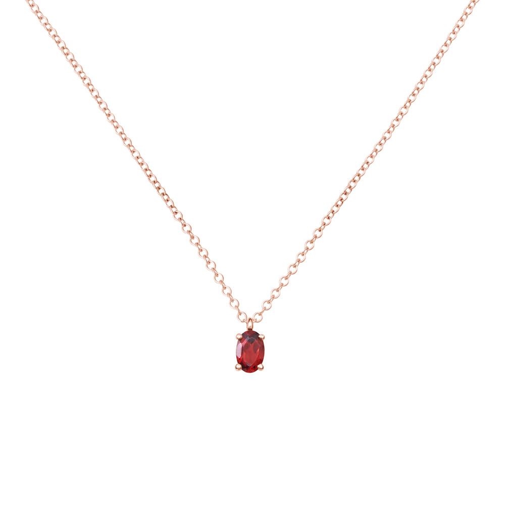 Garnet Necklace with an Oval Shape in Rose Gold