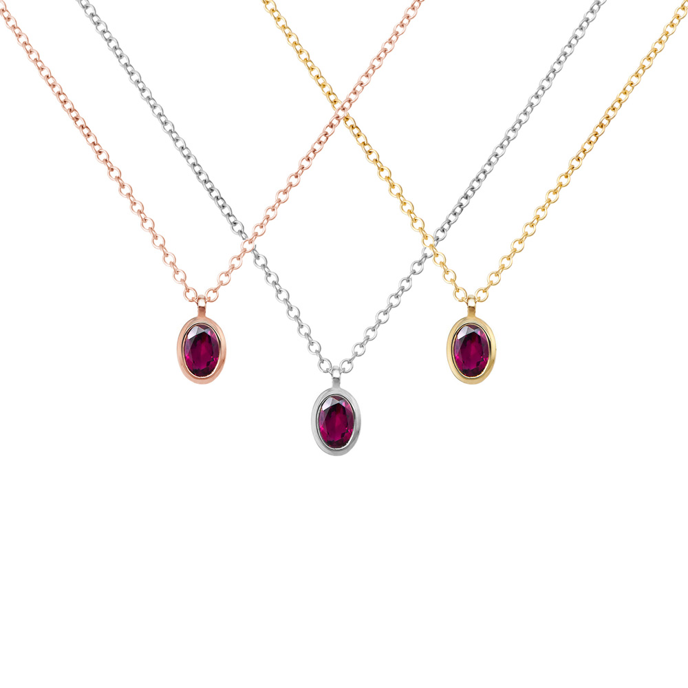 All three options of the Oval Rhodolite Pendant in Solid Gold