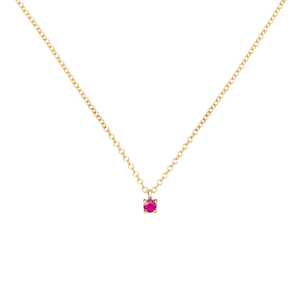 Hot Pink Sapphire Solitaire Necklace in yellow Gold