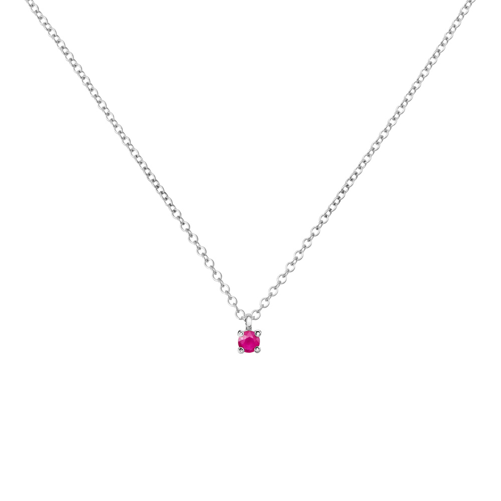 Hot Pink Sapphire Solitaire Necklace in white Gold