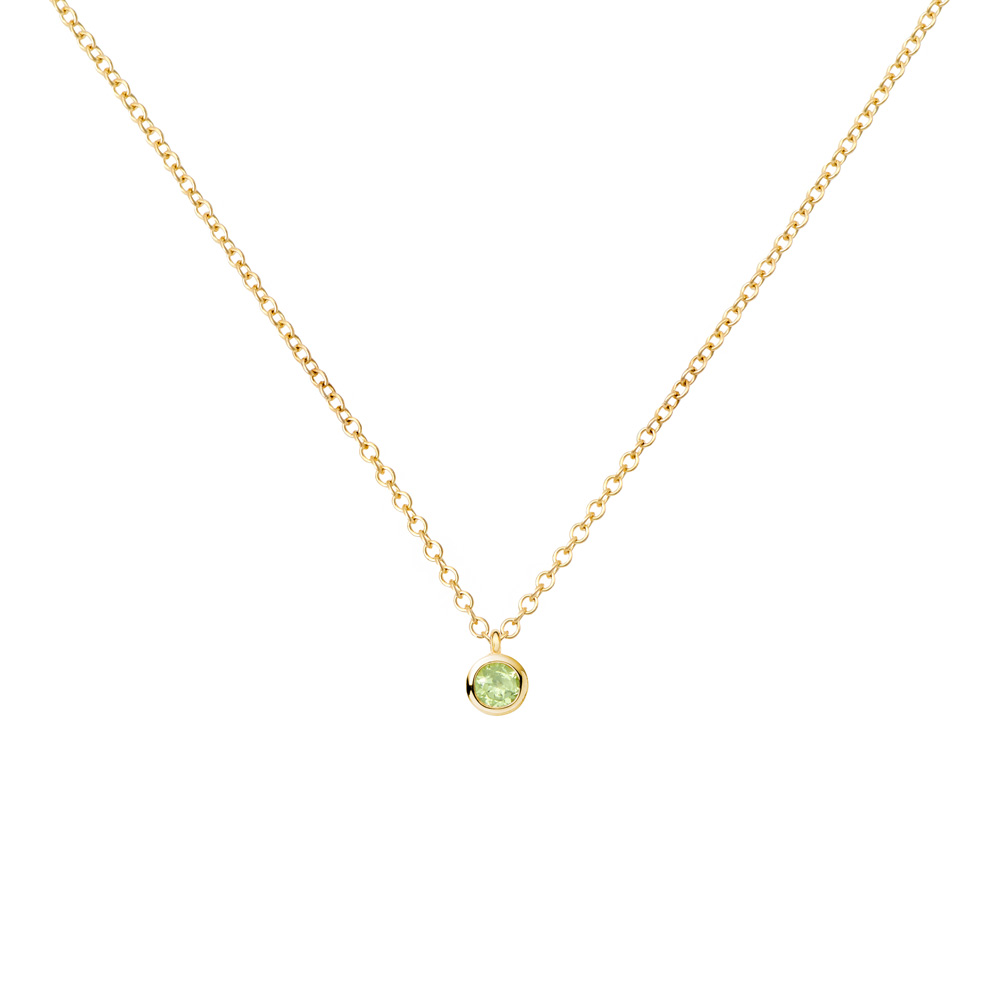 Round Peridot Solitaire Necklace in yellow Gold
