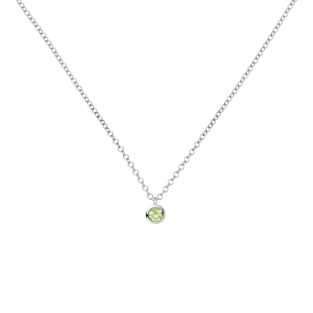 Round Peridot Solitaire Necklace in white Gold