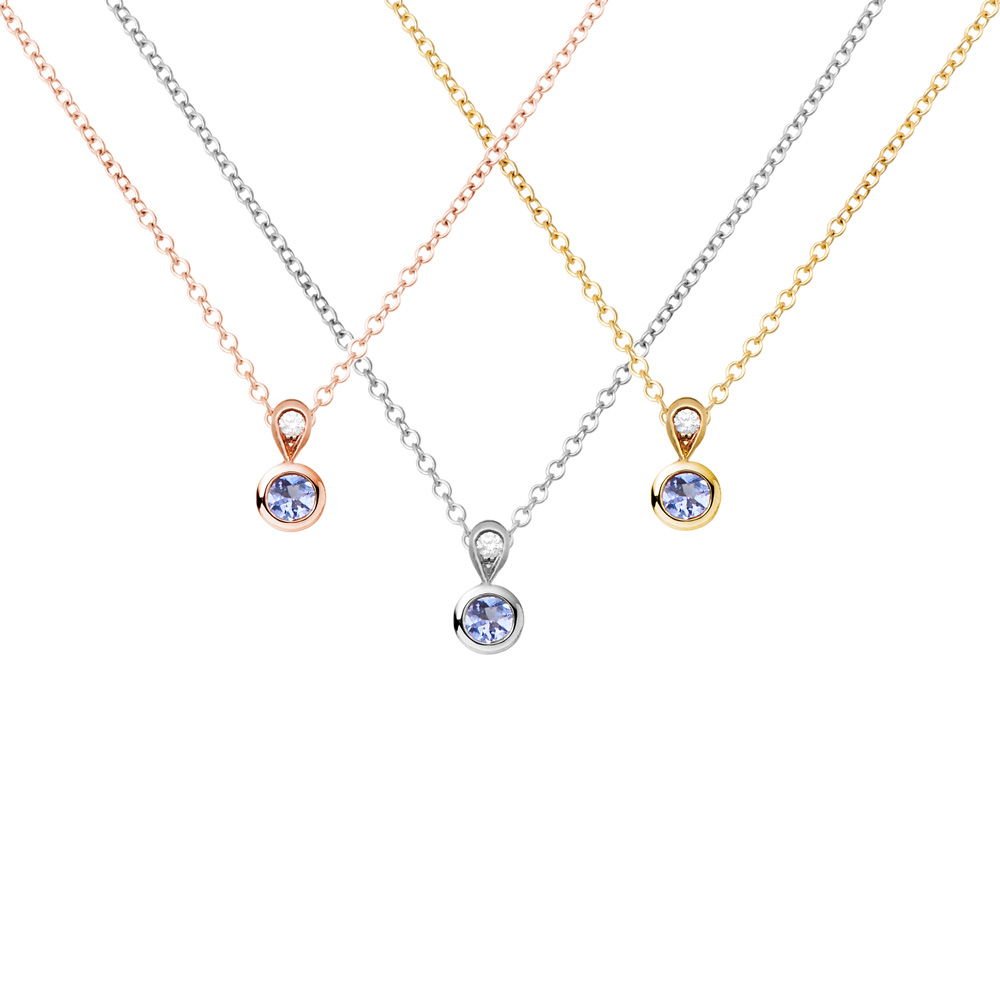 all three options of the Tanzanite and White Diamond Pendant in Solid Gold