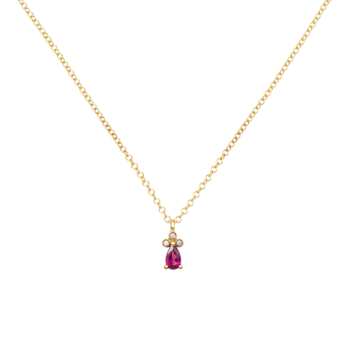 Pear Shaped Rhodolite Pendant with Diamonds in yellow Gold